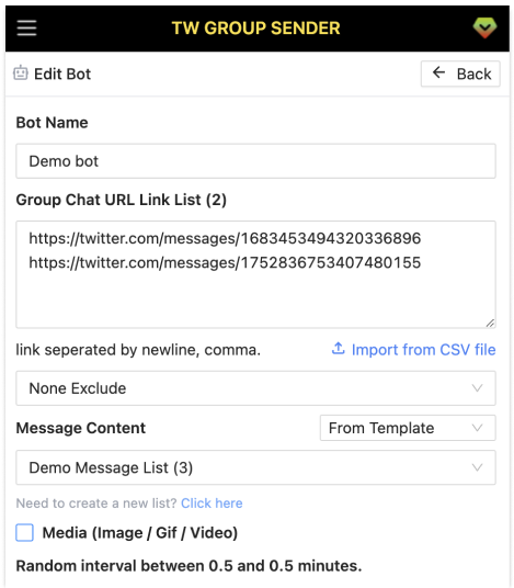 TW Group Chat Sender Screenshot